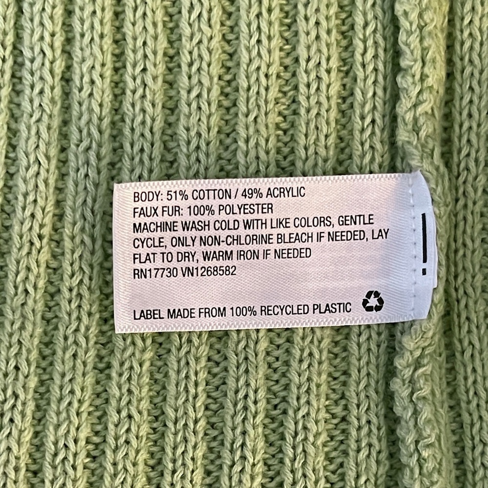 Chic Wild Fable Mint Green Faux-Fur Trim Tie-Front Cardigan (Y2K), Size L - Picture 5 of 5